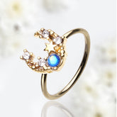 20G Gold Blue Opal Crescent Moon Bendable Nose Hoop Cartilage Hoop Ring